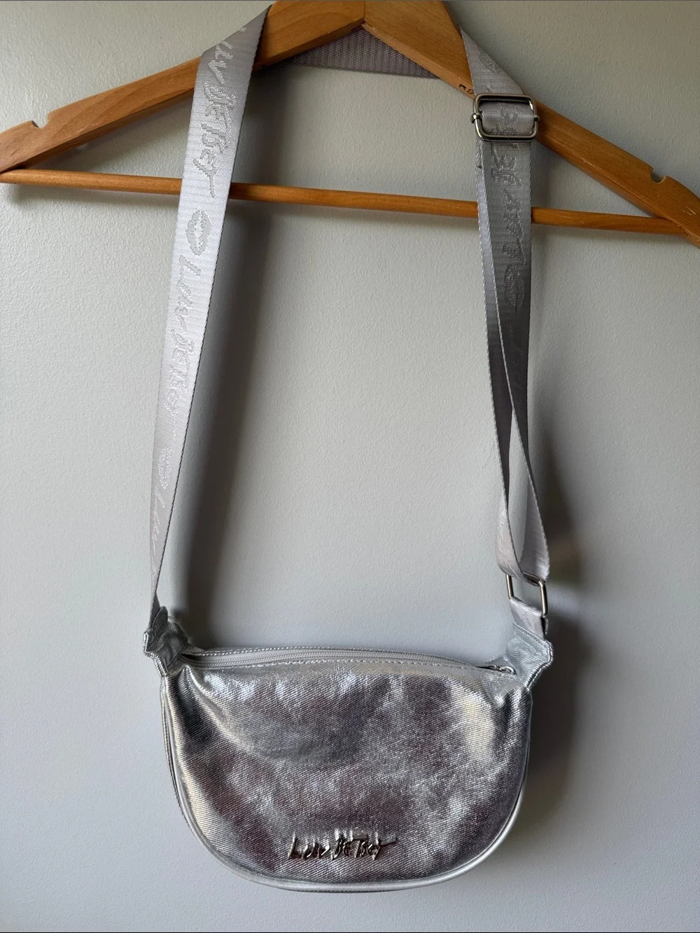 Luv Betsy metallic Silver Crossbody Bag with Adjustable Strap